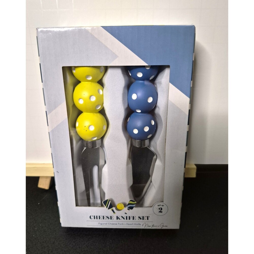 More Than a Game Pickleball Collection Cheese Knife & Fork Set 2pc Dotted
